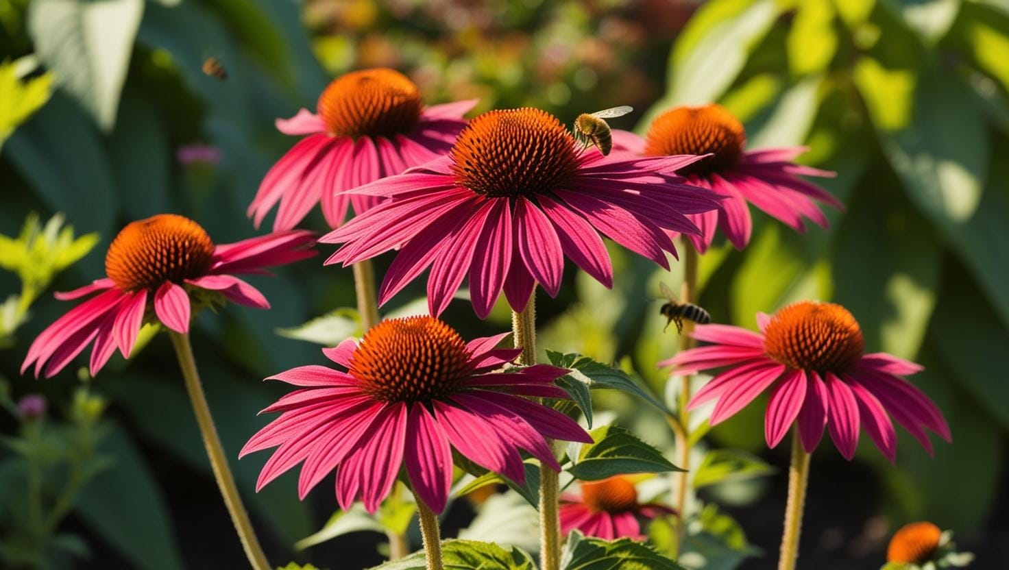 A beautiful echinacea plant blooming in a garden - Companion Plants for Cucumbers