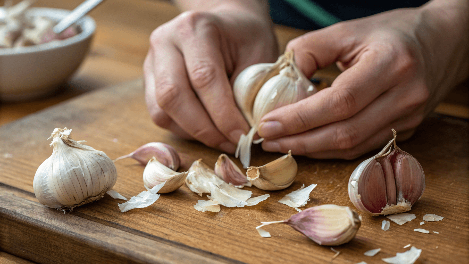 How to Plant Garlic Step-by-Step - Just before planting, carefully separate your seed bulbs into individual cloves, keeping the papery skins intact.