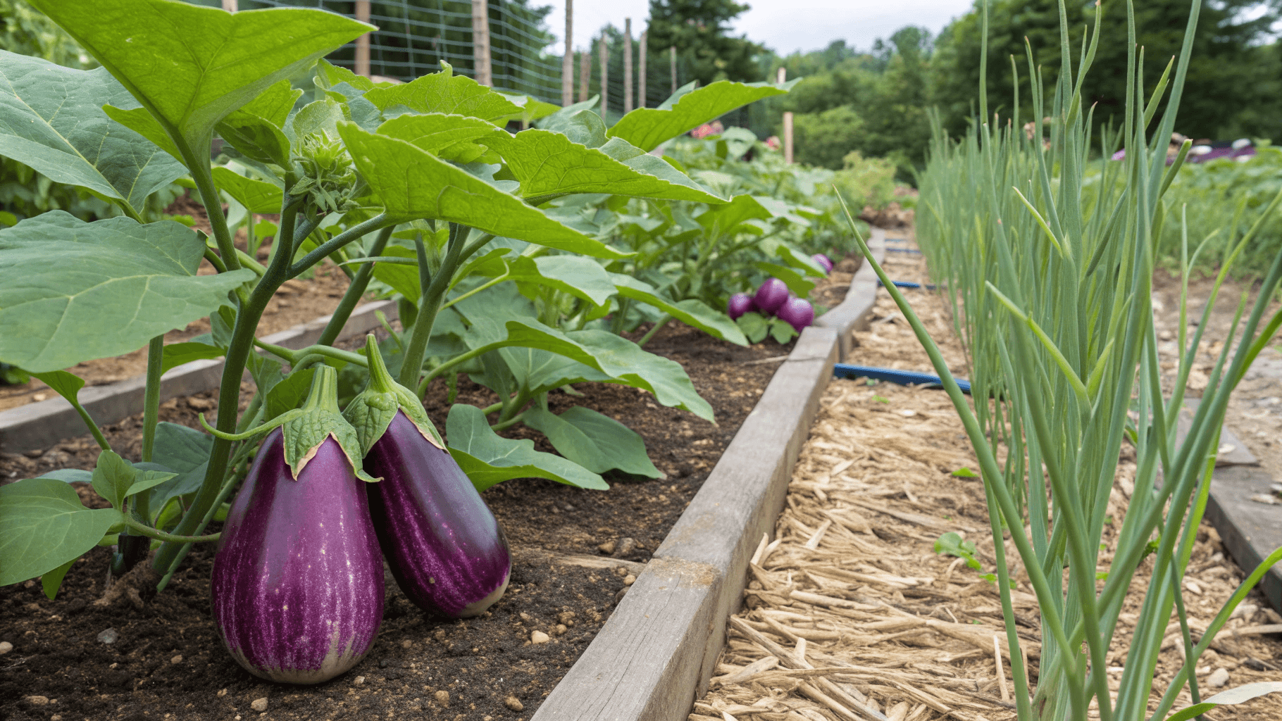 Best Companion Plants for Garlic - Garlic deters aphids and flea beetles that commonly attack eggplants. This results in healthier plants with fewer damaged leaves, leading to a better harvest.