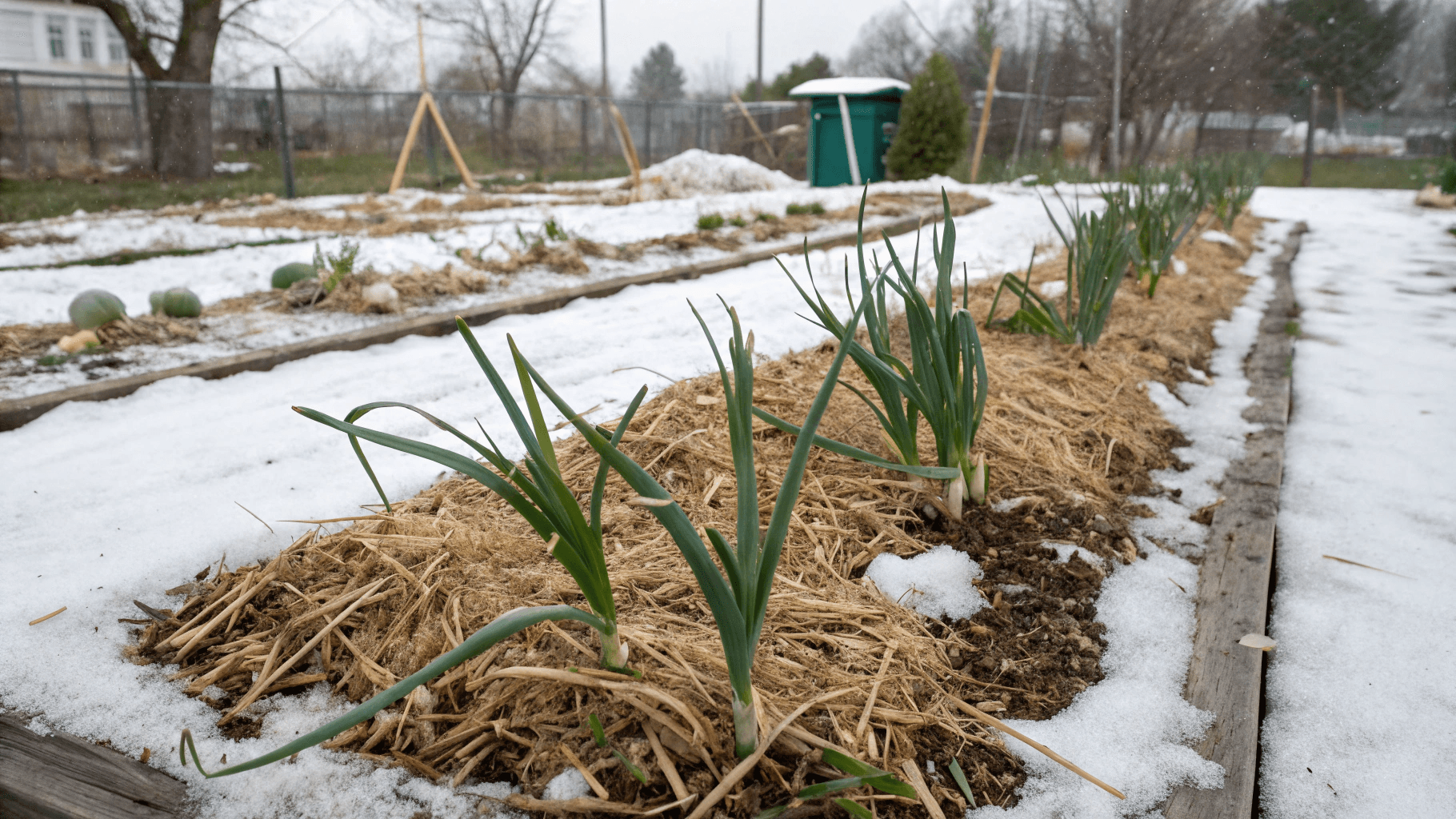 Winter and Spring Care - In winter, garlic growth slows down or pauses altogether. The focus shifts to protecting your cloves from freezing temperatures and excessive moisture.