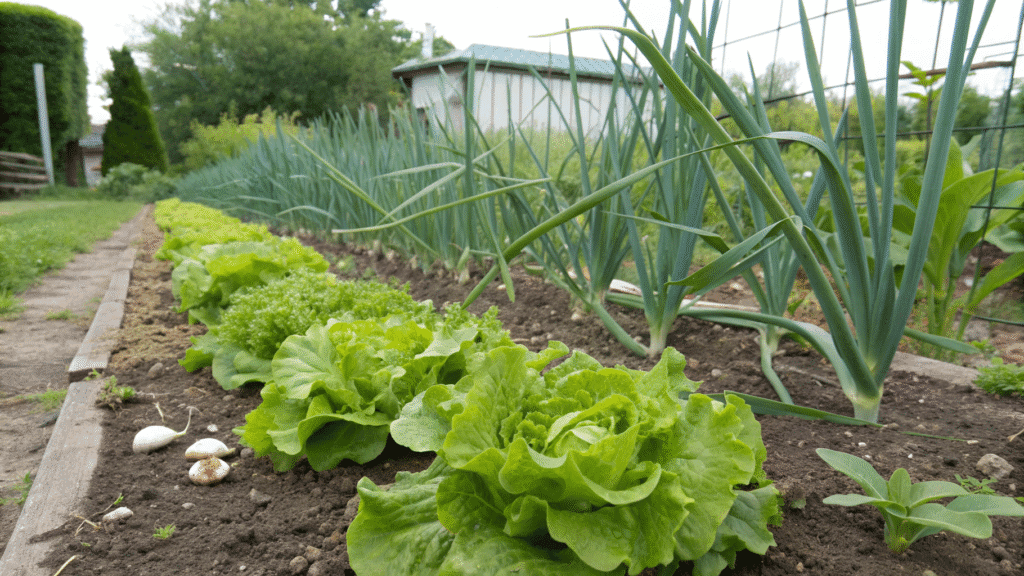 Best Companion Plants for Garlic - Leafy greens like lettuce, spinach, and kale thrive near garlic. Garlic repels pests that often target these tender plants, such as aphids, caterpillars and cabbage loopers. Plus, garlic’s low-growing habit won’t overshadow your greens, allowing them to photosynthesize freely.