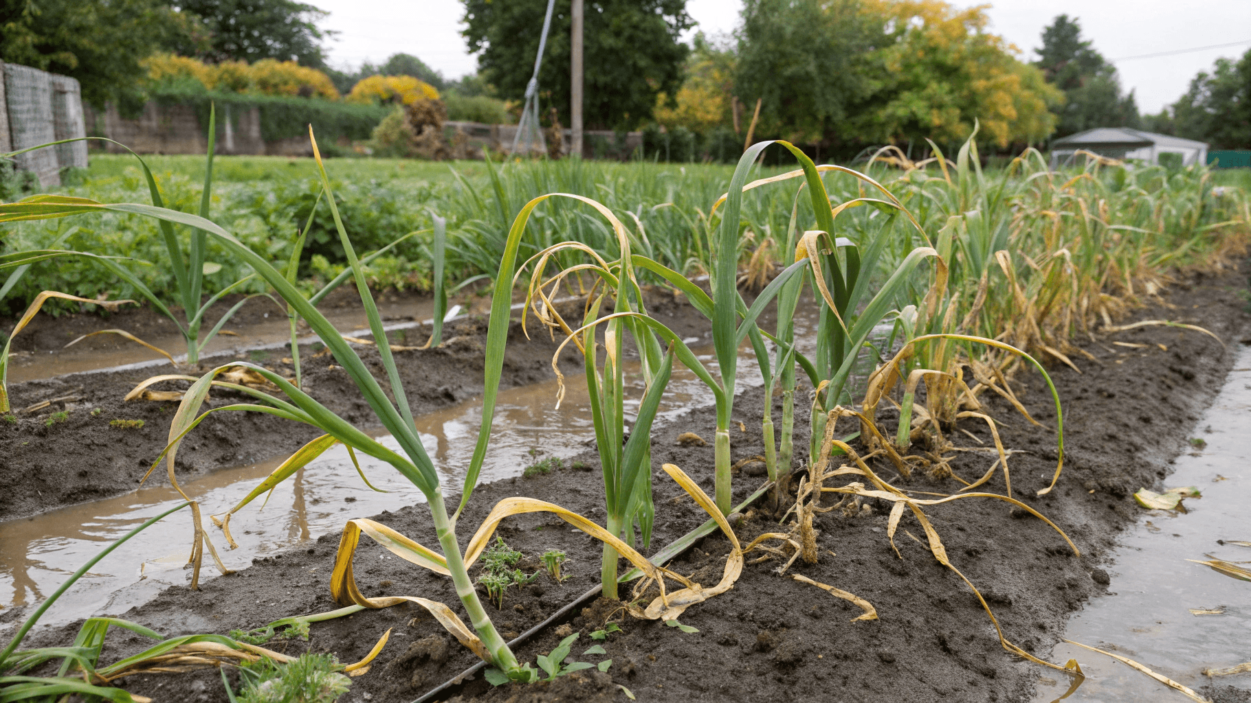 Garlic Care Mistakes - Garlic hates soggy soil. Constantly wet conditions suffocate roots and invite fungal diseases like white rot or downy mildew. Ensure your soil drains well; raised beds or sandy loam are ideal.