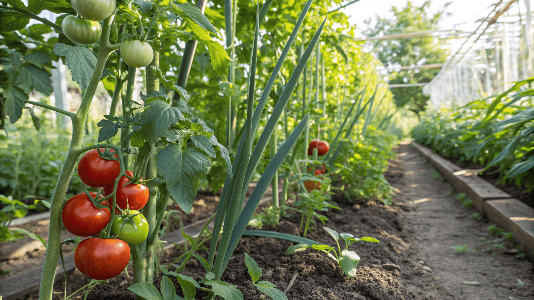 Best Companion Plants for Garlic - Tomatoes and garlic are a classic pairing. Garlic helps deter spider mites and aphids, which are common tomato pests. Additionally, garlic’s allelopathic properties can help reduce fungal infections on tomato plants. For best results, plant garlic around the perimeter of your tomato bed or intersperse individual cloves throughout.