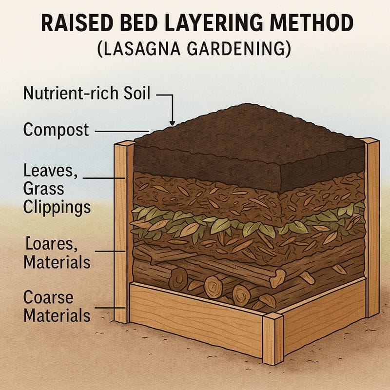 The raised bed layering method (sometimes called “lasagna gardening”) is one of the easiest and cheapest ways to fill a raised bed using materials you already have.