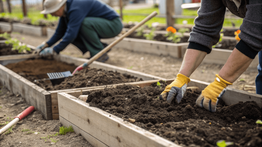 Layered raised beds improve every year. In the first season, expect some settling and uneven moisture as materials break down.