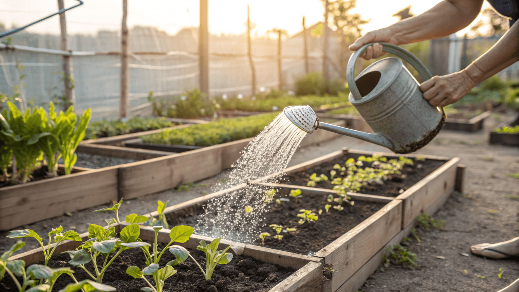 How to Water Raised Beds (Quick Answer) - Water early in the morning, check soil moisture 2-3 inches below the surface, and adjust based on heat, wind, plant type, and soil mix. Mulching and drip or soaker systems greatly reduce watering problems.