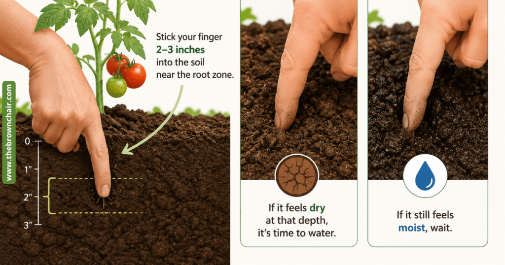 Stick your finger 2-3 inches into the soil near the root zone
