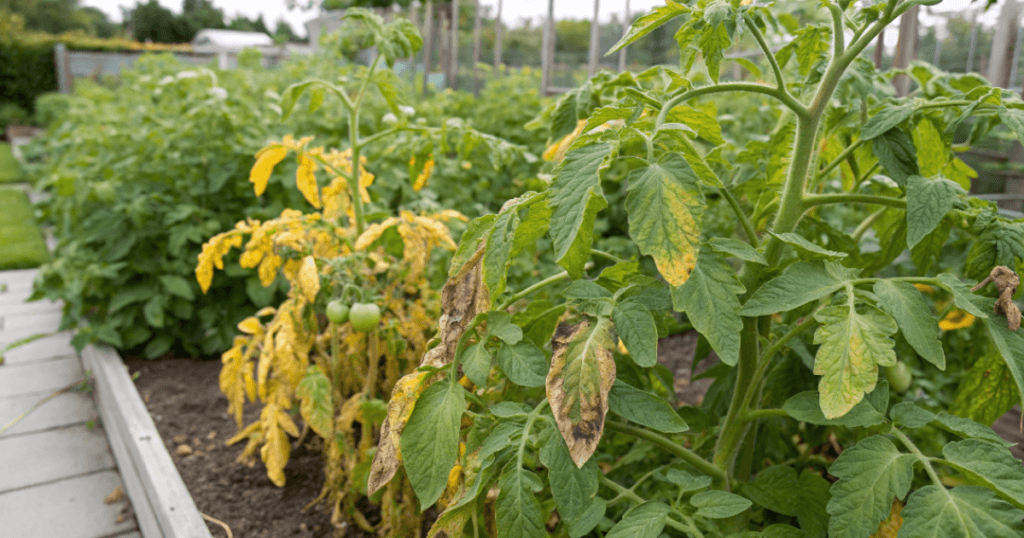 Older, lower leaves yellowing lightly late in the season can be normal as mature plants redirect energy toward fruit production.