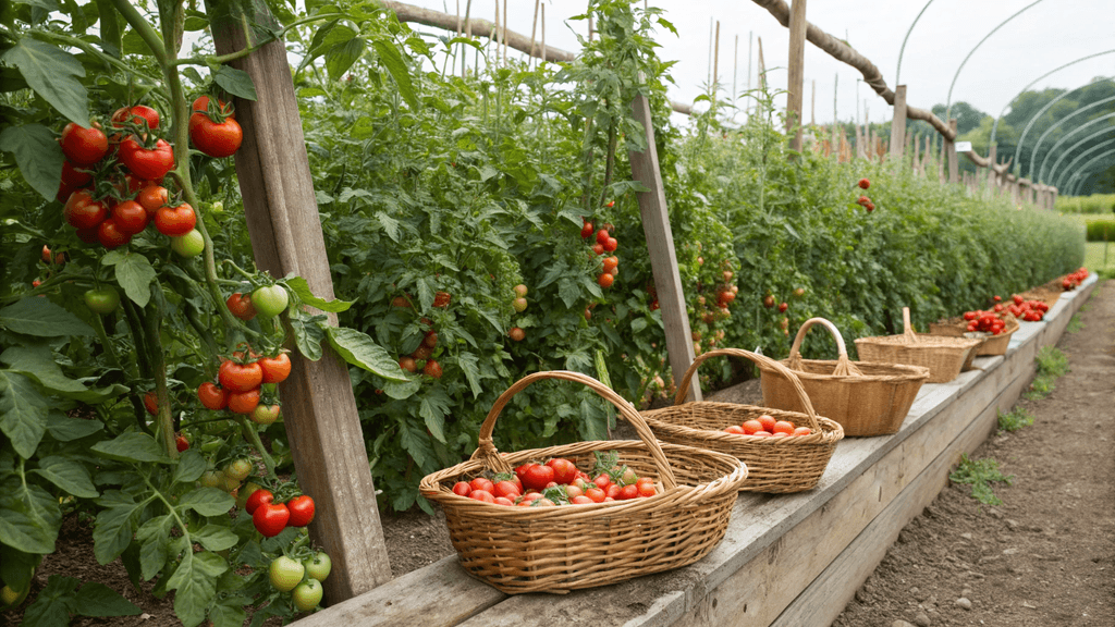 Harvesting Tomatoes from Raised Beds